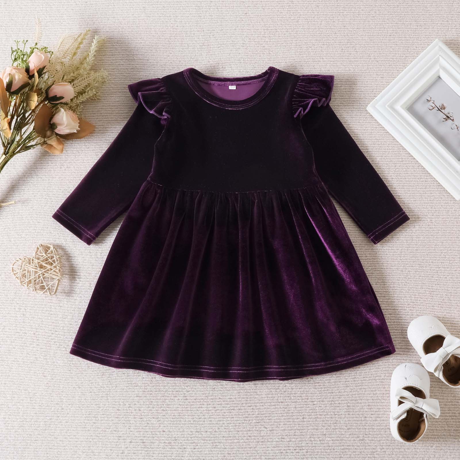 Toddler Baby Girls Velour Tutu Dress Long Sleeve Princess Christmas Birthday Party Wedding Dresses Fall Winter Clothes (Purple, 18-24 Months)